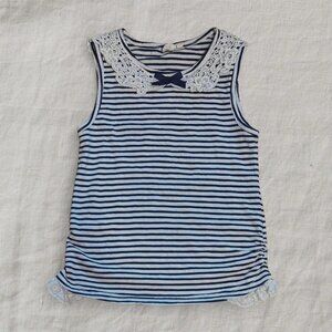 Petite Lace Trim Blue and White Striped Tank Top